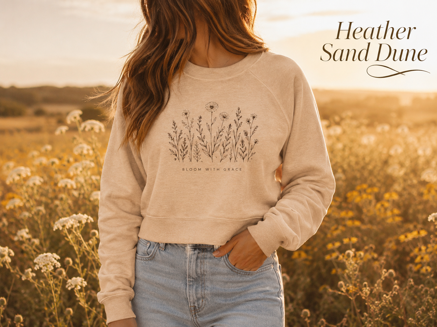Bloom with Grace — Women's Cropped Fleece Pullover