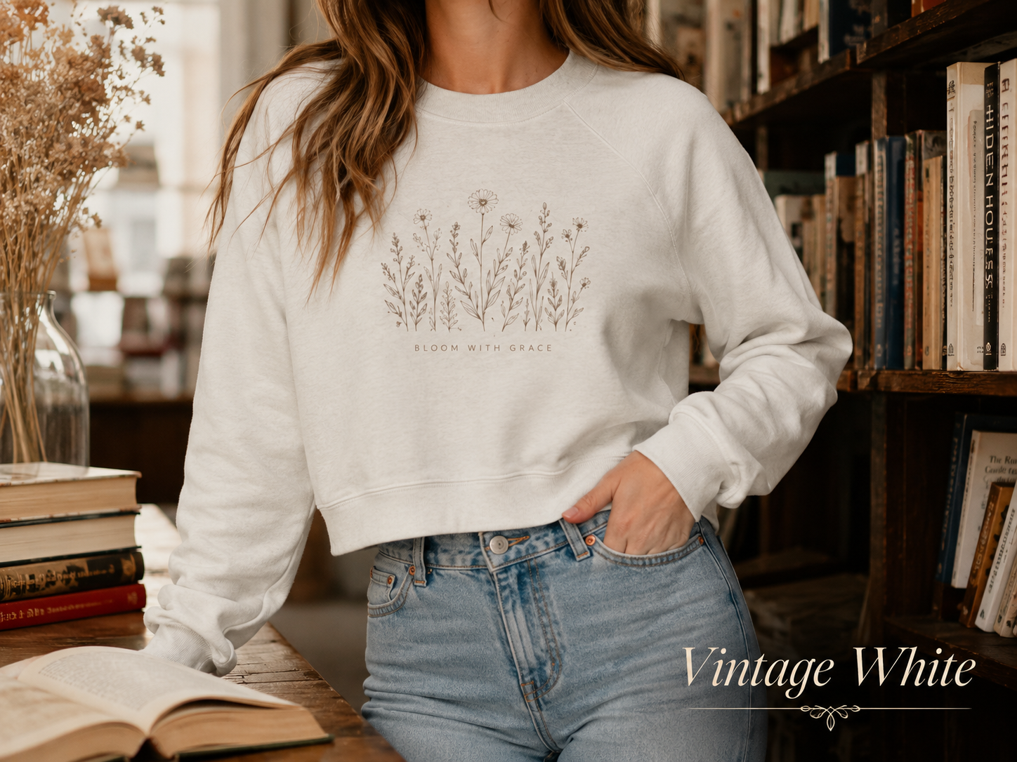 Bloom with Grace — Women's Cropped Fleece Pullover