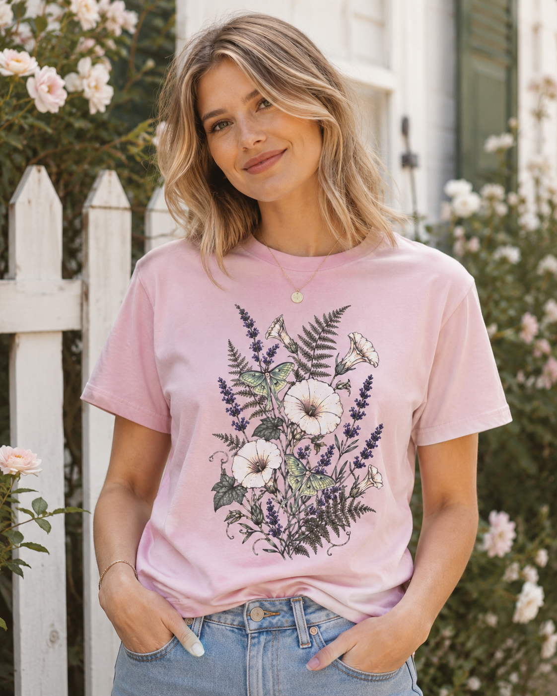 Luna Moth & Moonflowers - Vintage Botanical Tee