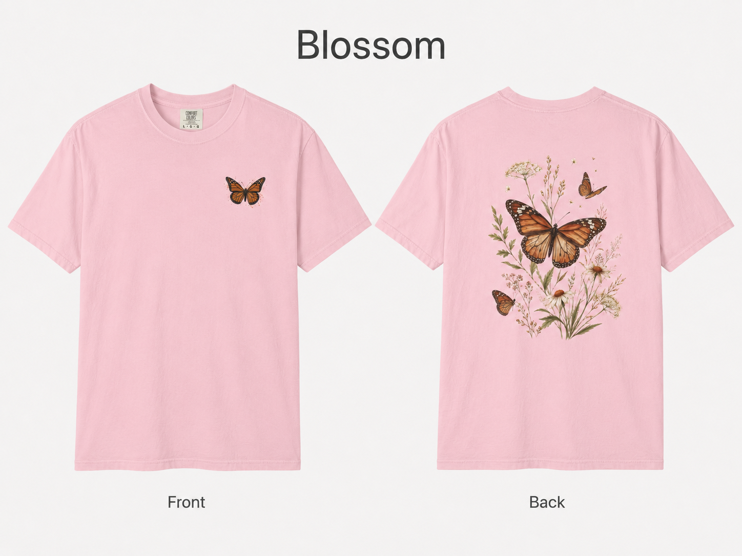 Monarch & Wildflowers - Vintage Botanical Front & Back Tee