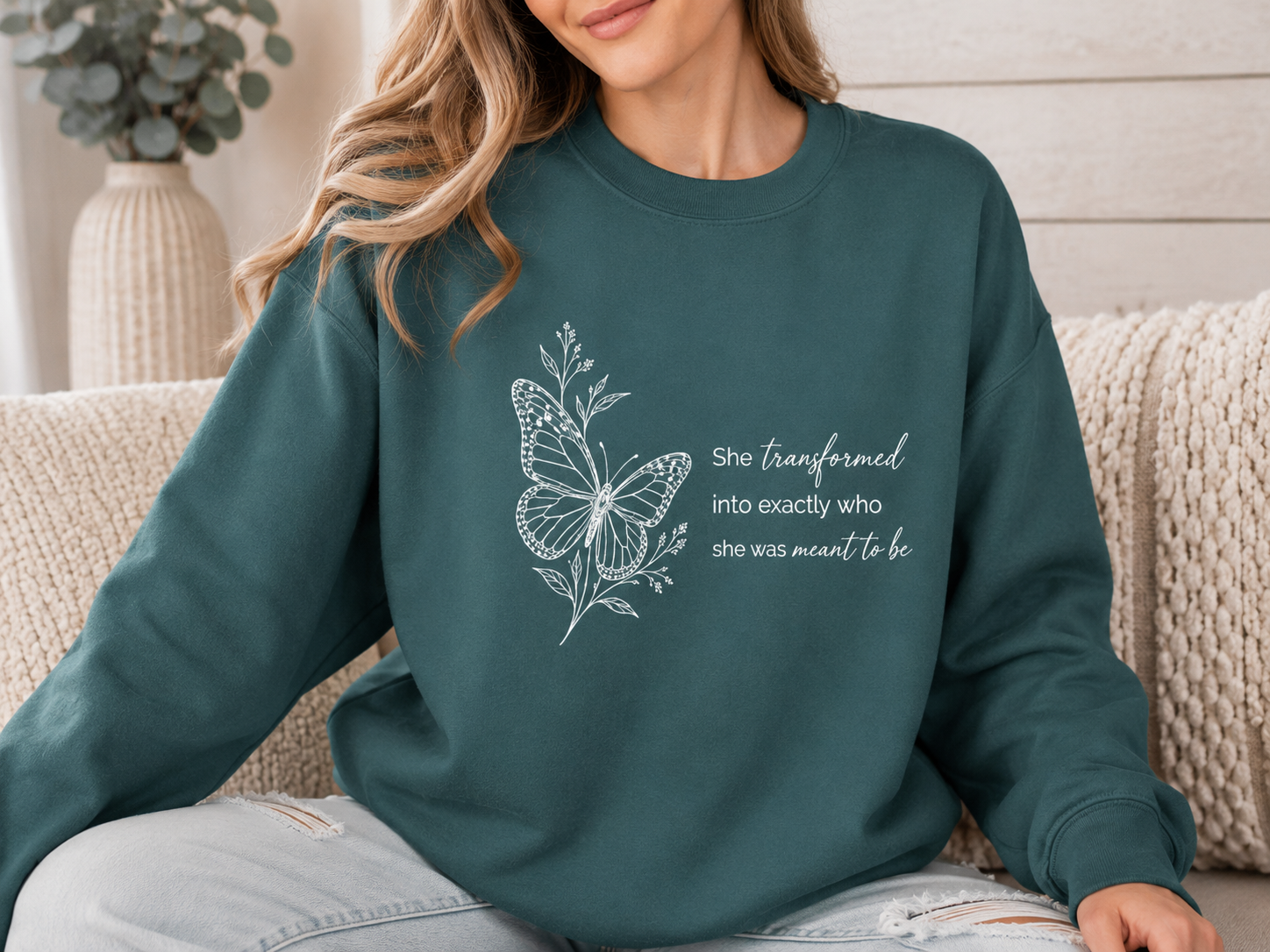 She Transformed — Butterfly Botanical Sweatshirt
