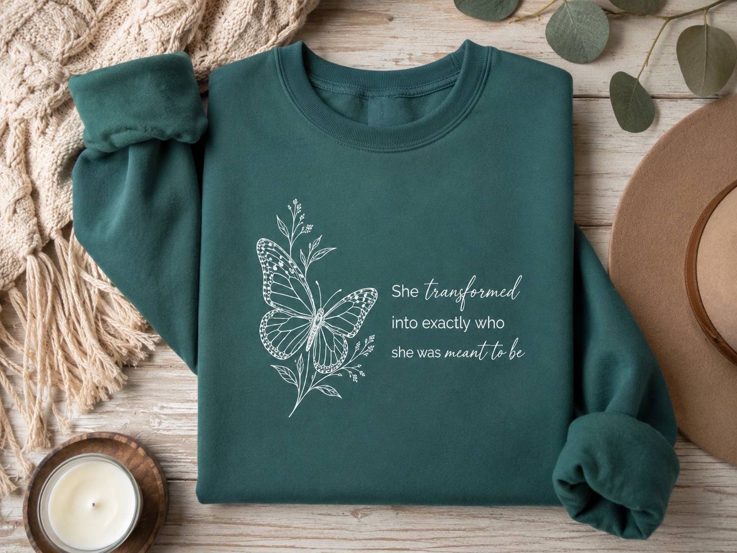 She Transformed — Butterfly Botanical Sweatshirt