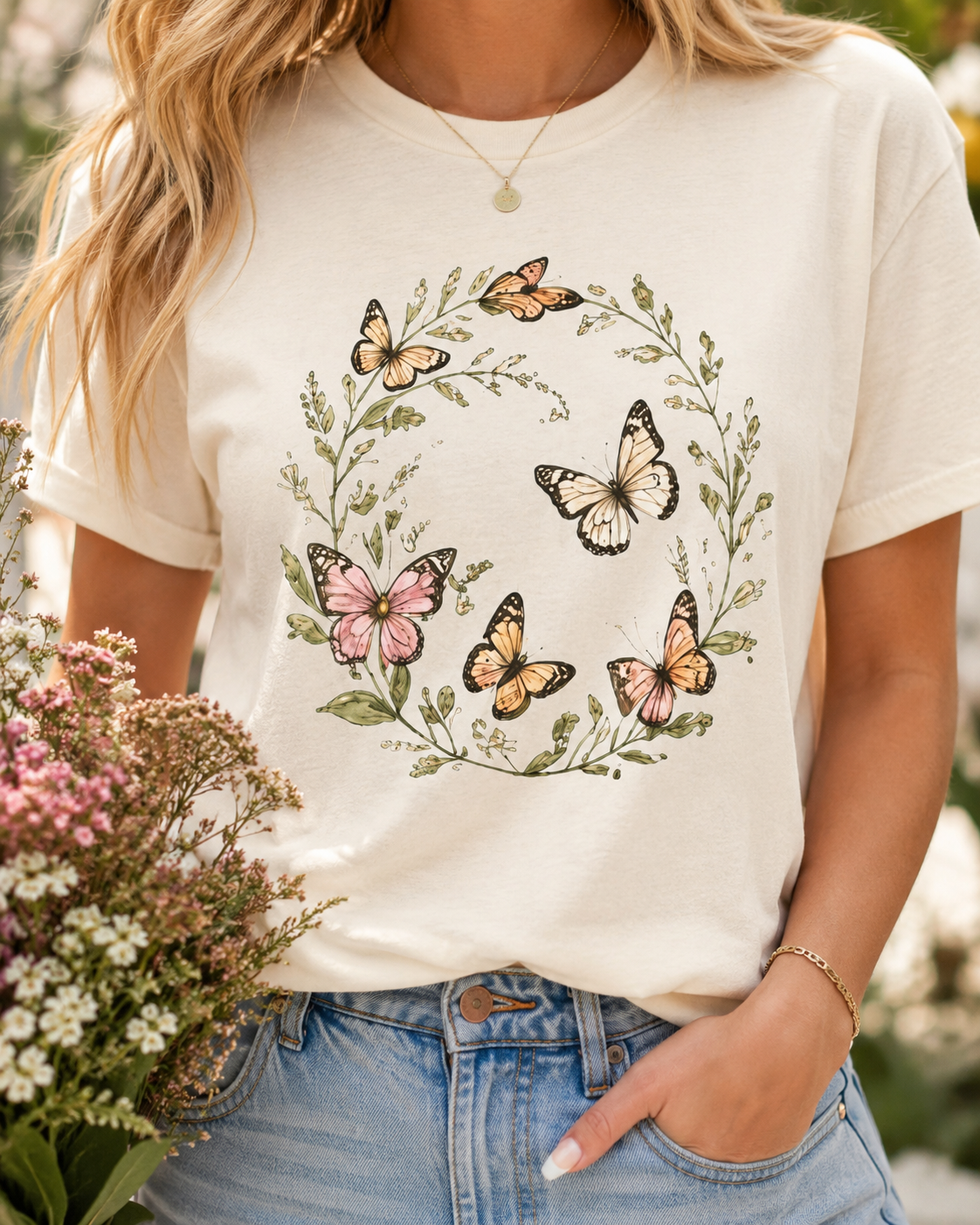 Butterfly Wreath Watercolor Tee