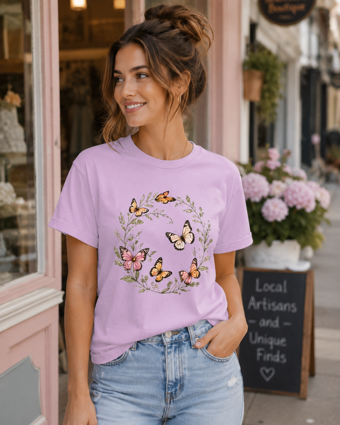 Butterfly Wreath Watercolor Tee