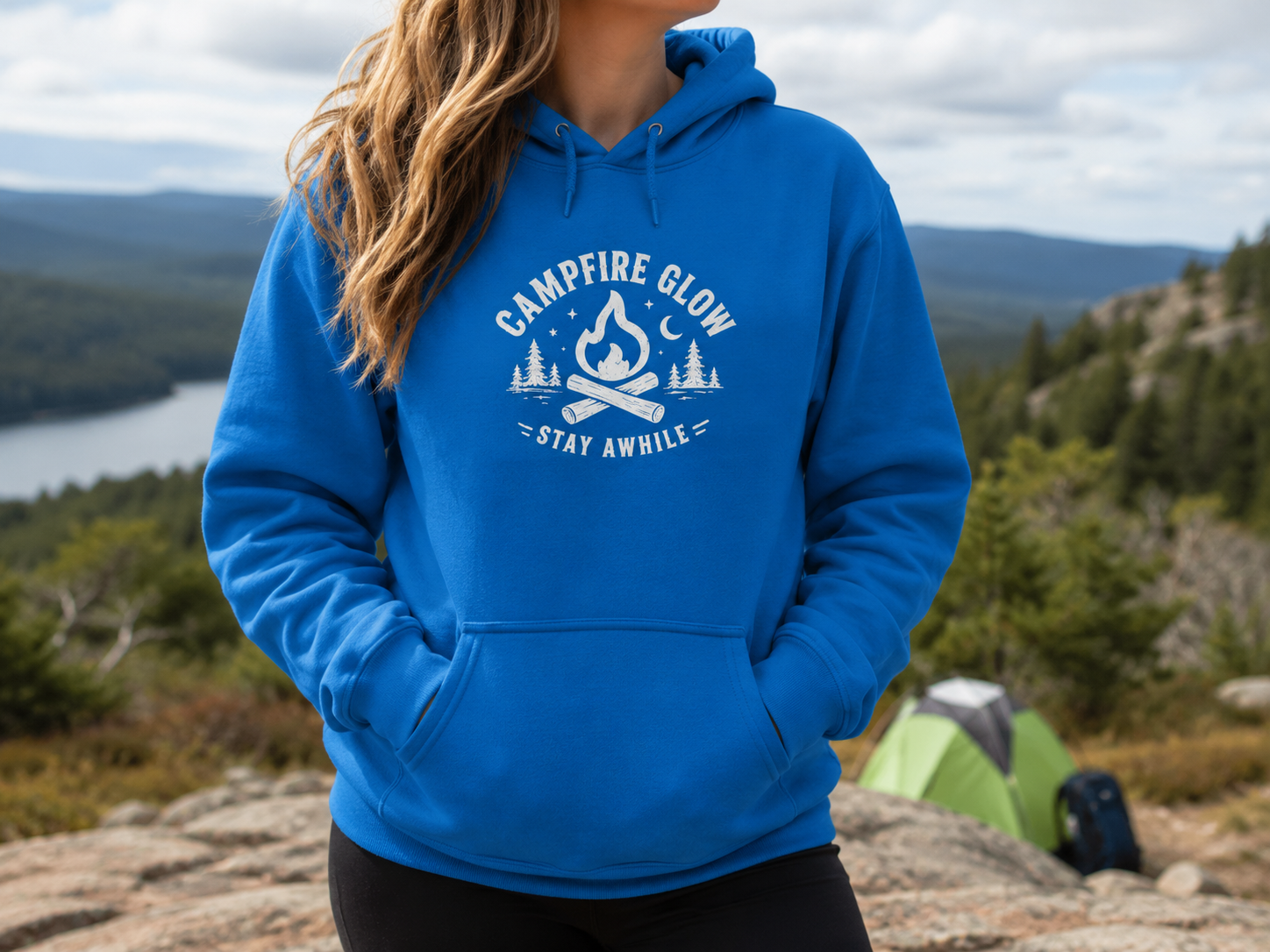 Campfire Glow — Outside Feels Like Home Champion Hoodie (Front & Back)