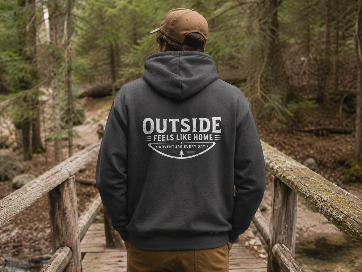 Campfire Glow — Outside Feels Like Home Champion Hoodie (Front & Back)