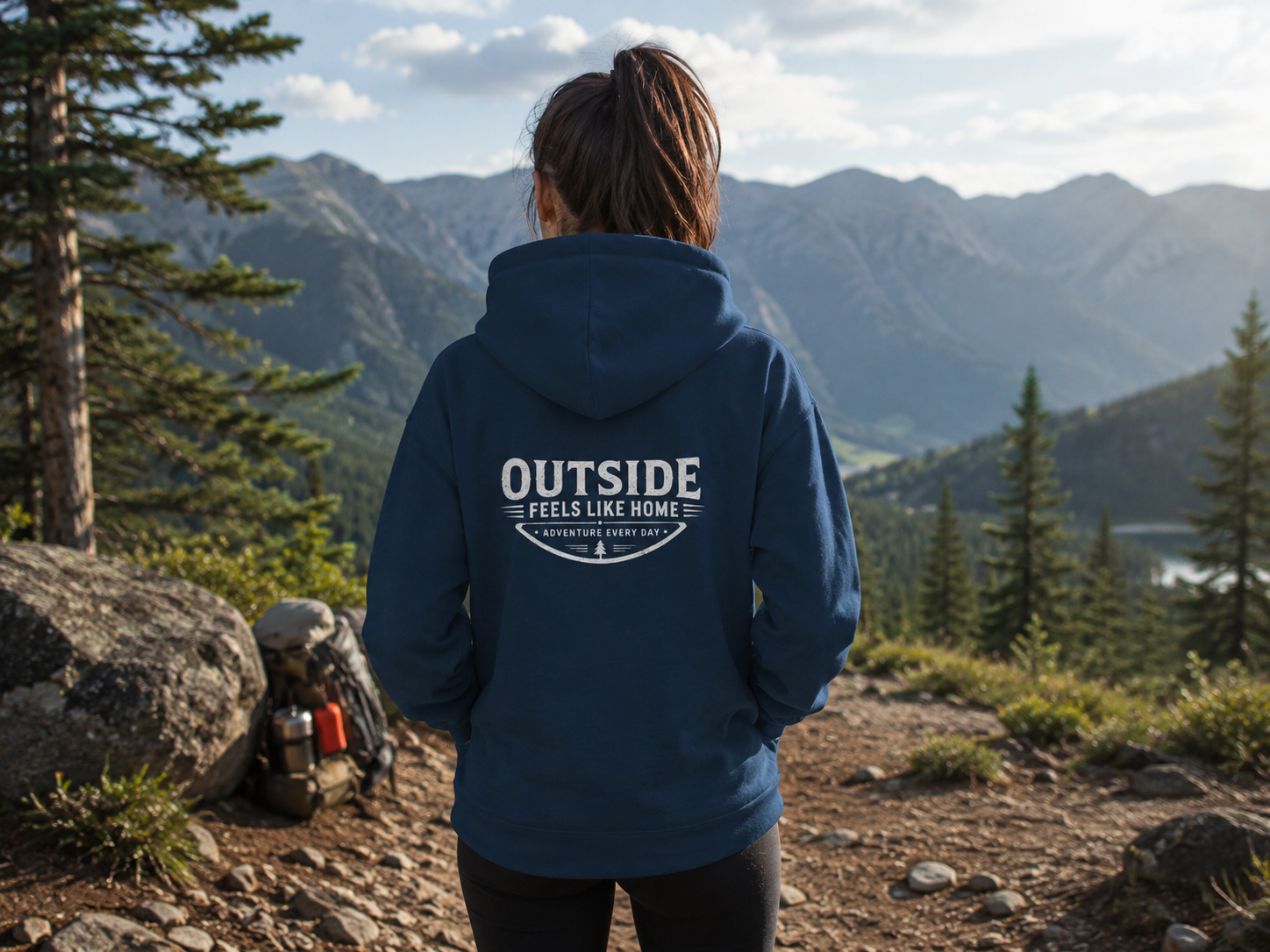 Campfire Glow — Outside Feels Like Home Champion Hoodie (Front & Back)