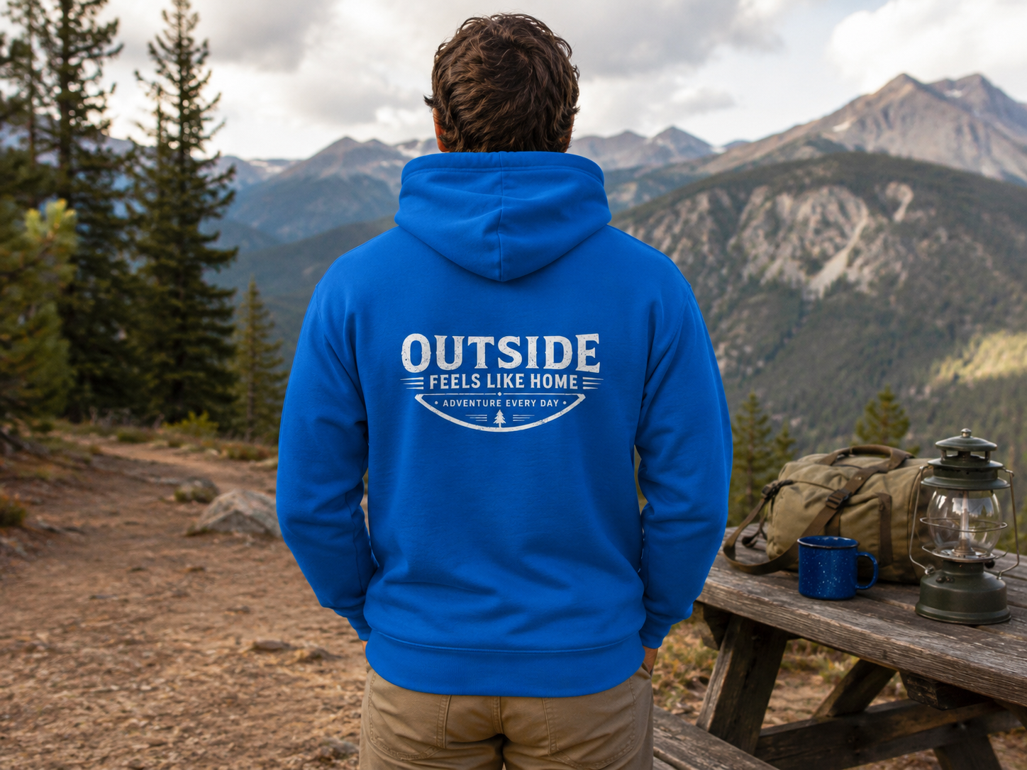 Campfire Glow — Outside Feels Like Home Champion Hoodie (Front & Back)