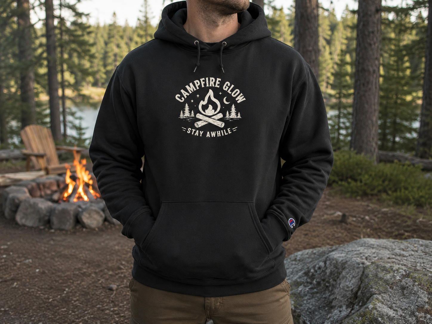 Campfire Glow — Outside Feels Like Home Champion Hoodie (Front & Back)