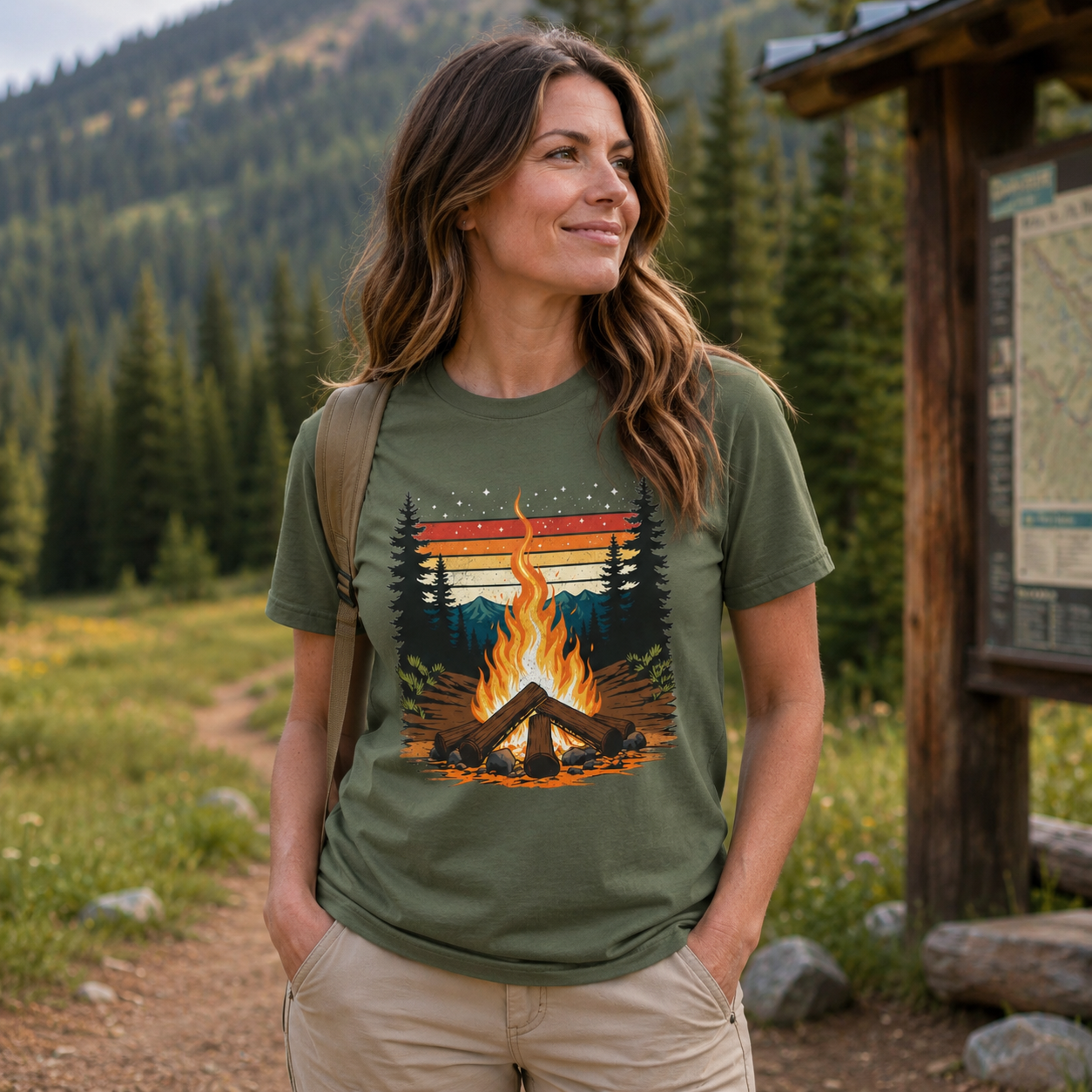 Campfire Retro Sky – Vintage Mountain Sunset Comfort Colors Tee
