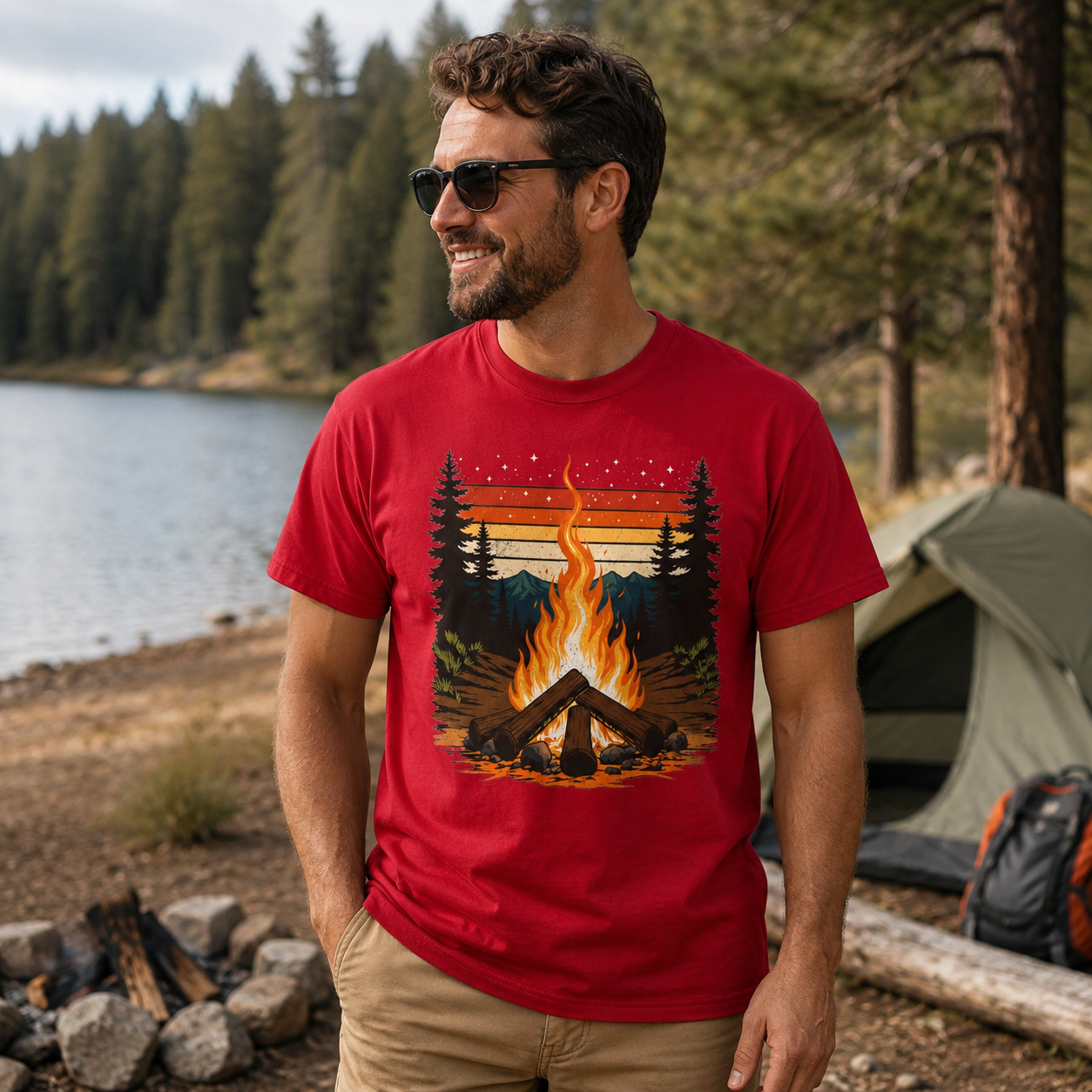 Campfire Retro Sky – Vintage Mountain Sunset Comfort Colors Tee