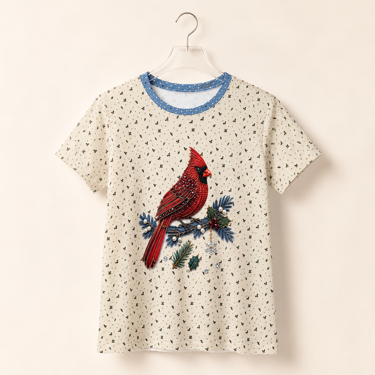 Jeweled Cardinal Women's Short Sleeve Shirt (AOP)