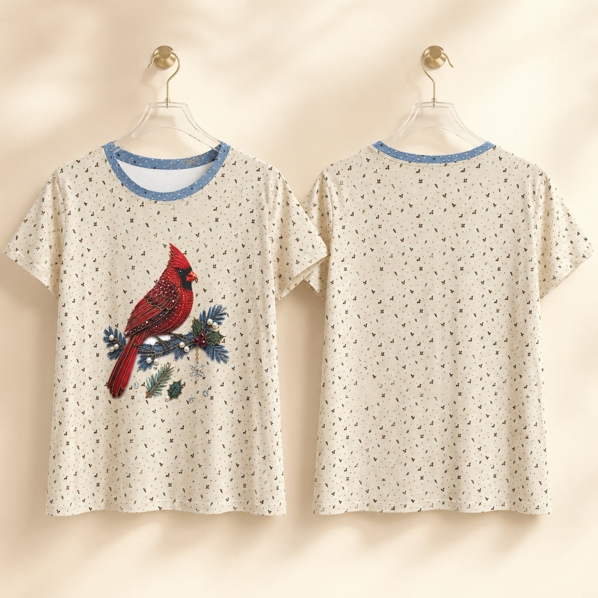 Jeweled Cardinal Women's Short Sleeve Shirt (AOP)