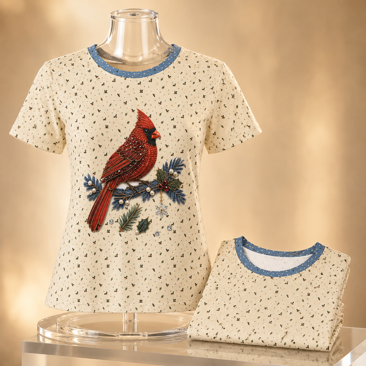 Jeweled Cardinal Women's Short Sleeve Shirt (AOP)