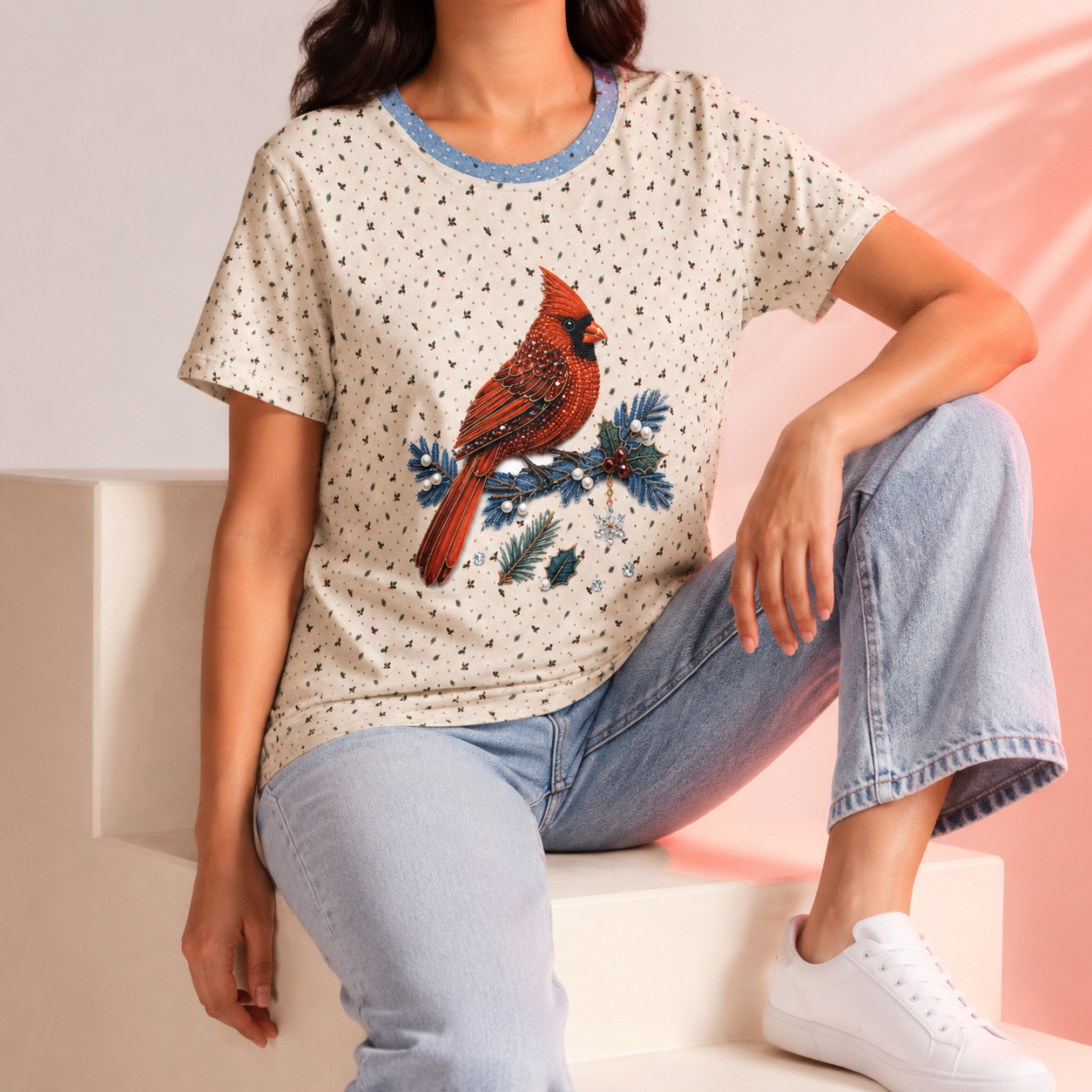 Jeweled Cardinal Women's Short Sleeve Shirt (AOP)