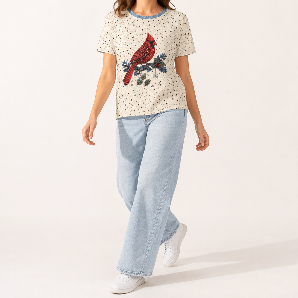 Jeweled Cardinal Women's Short Sleeve Shirt (AOP)