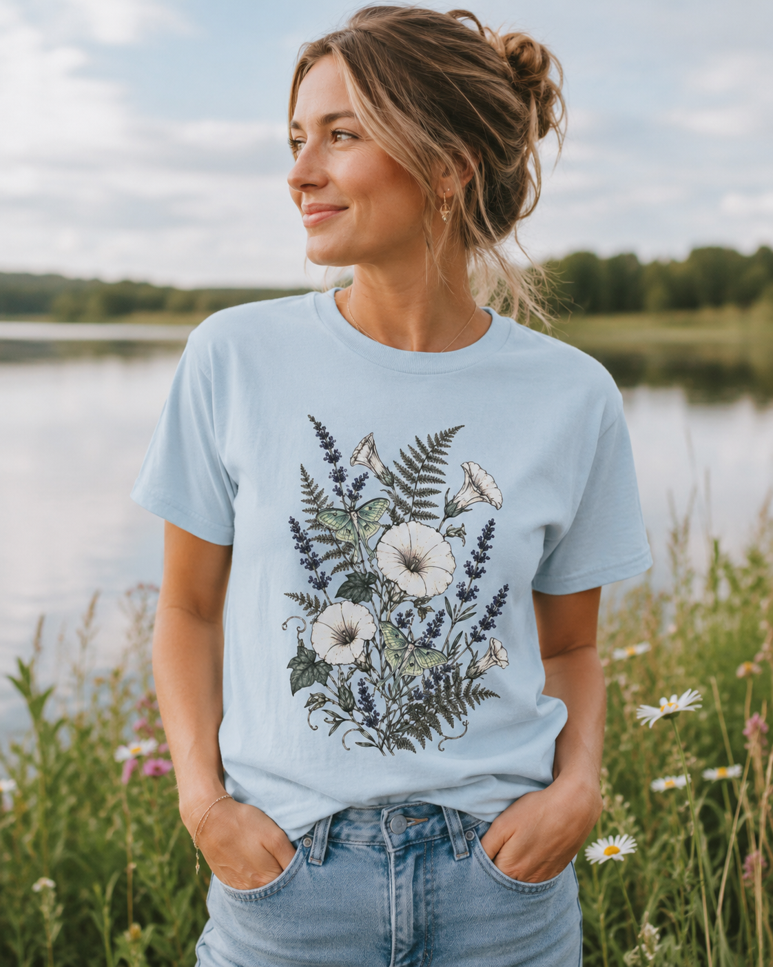Luna Moth & Moonflowers - Vintage Botanical Tee