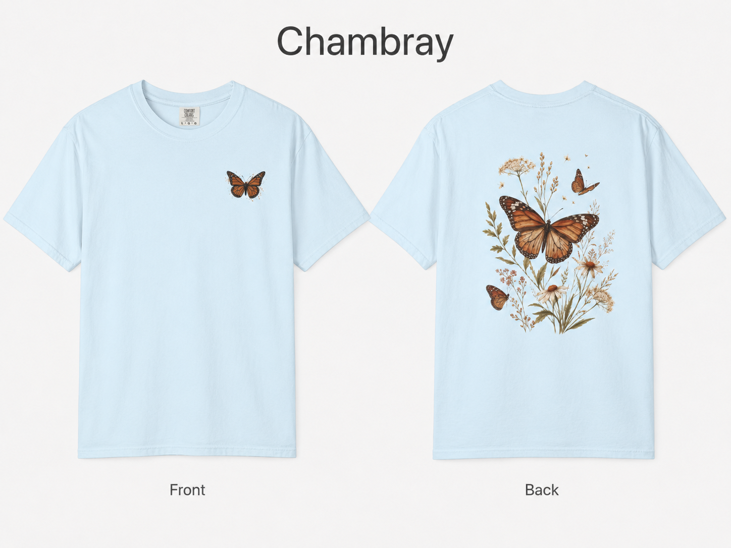Monarch & Wildflowers - Vintage Botanical Front & Back Tee