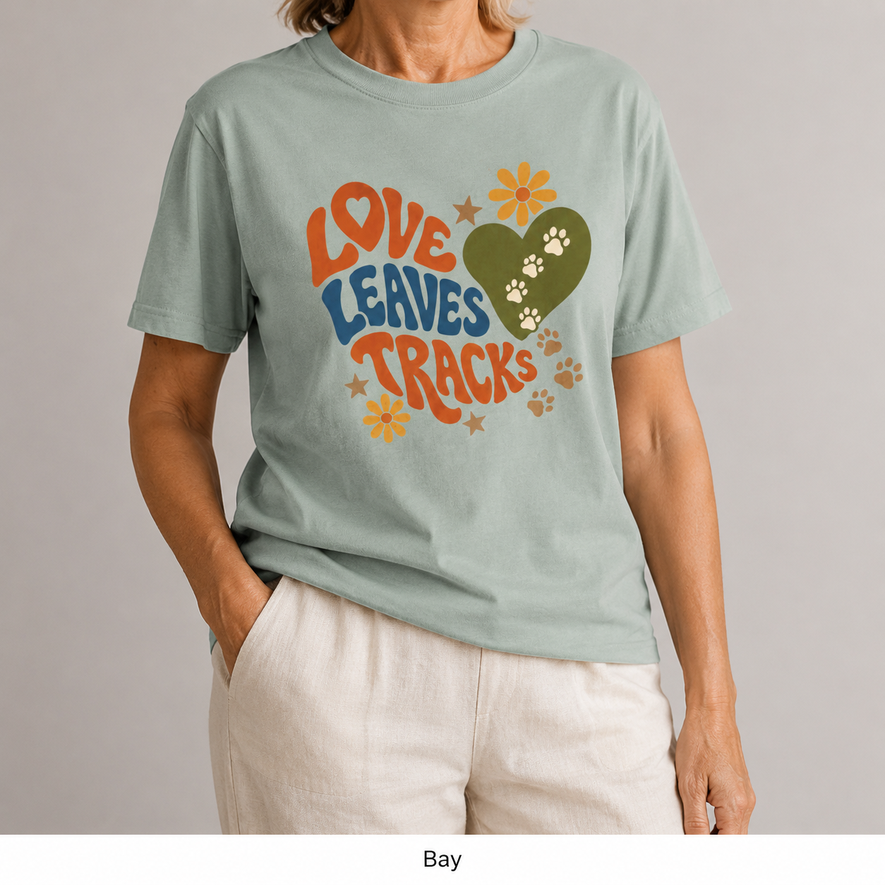 Love Leaves Tracks Dog Lover T-Shirt — Garment-Dyed Cotton