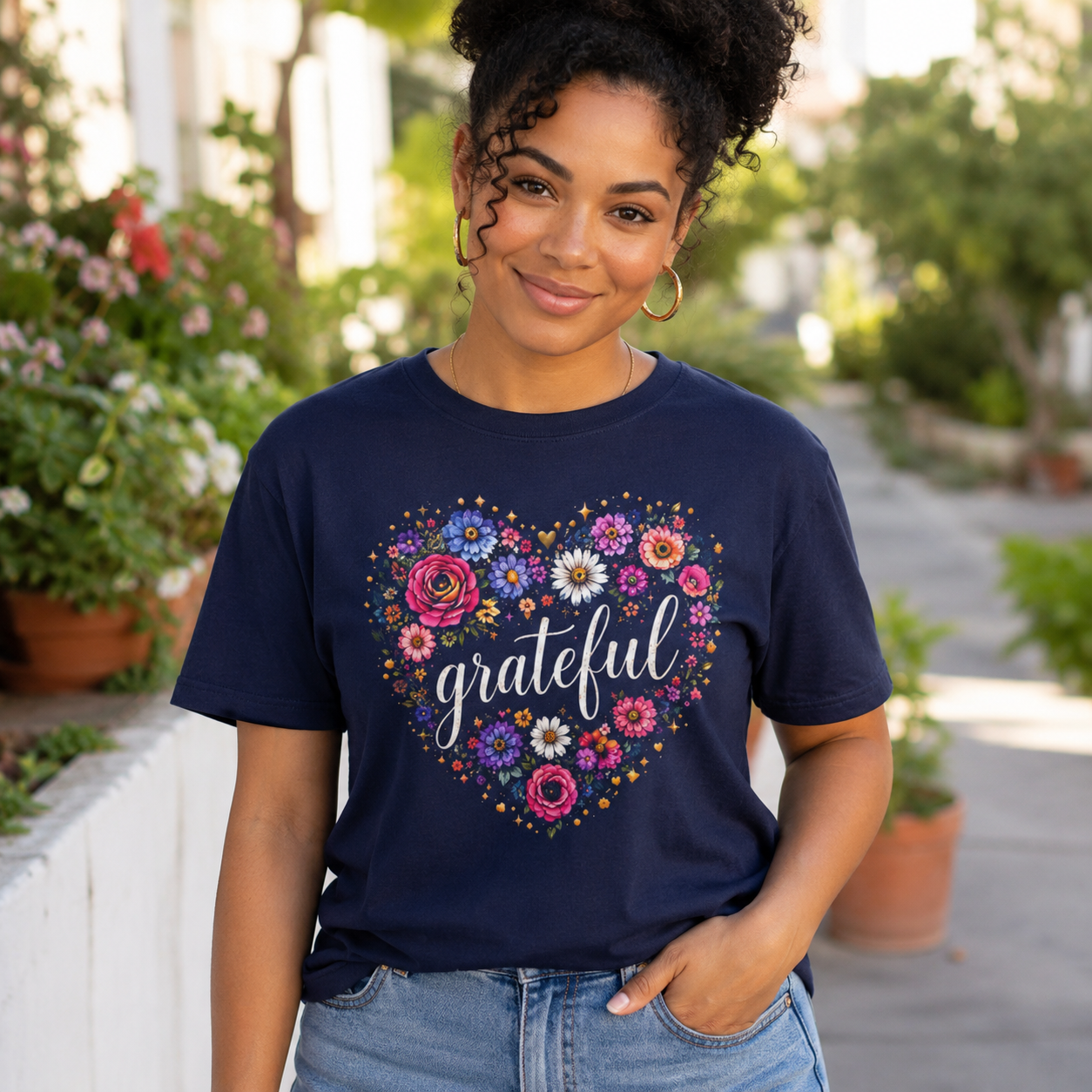 Grateful - Floral Heart Tee