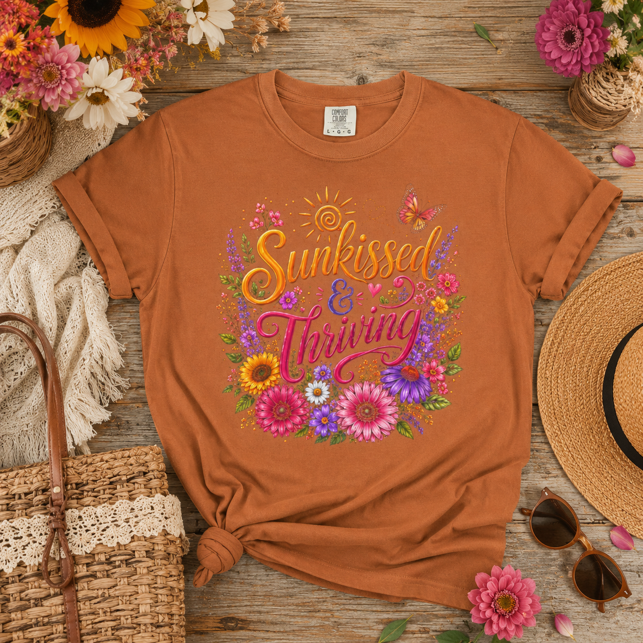 Sunkissed & Thriving - Retro Floral Summer Tee