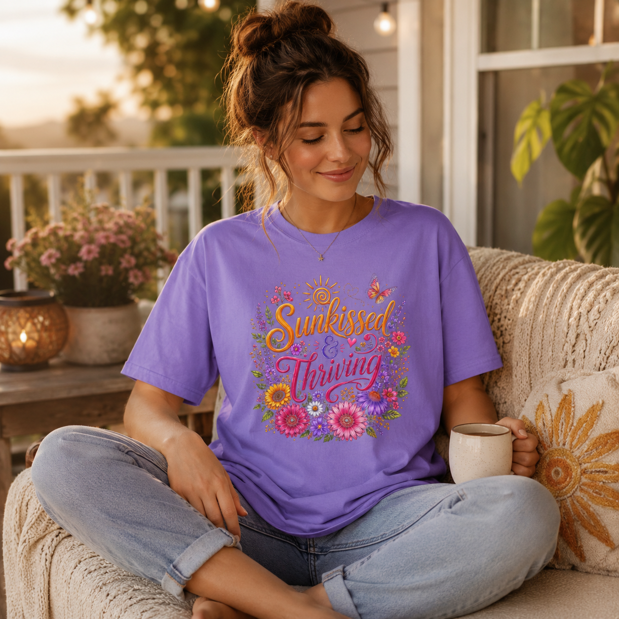 Sunkissed & Thriving - Retro Floral Summer Tee