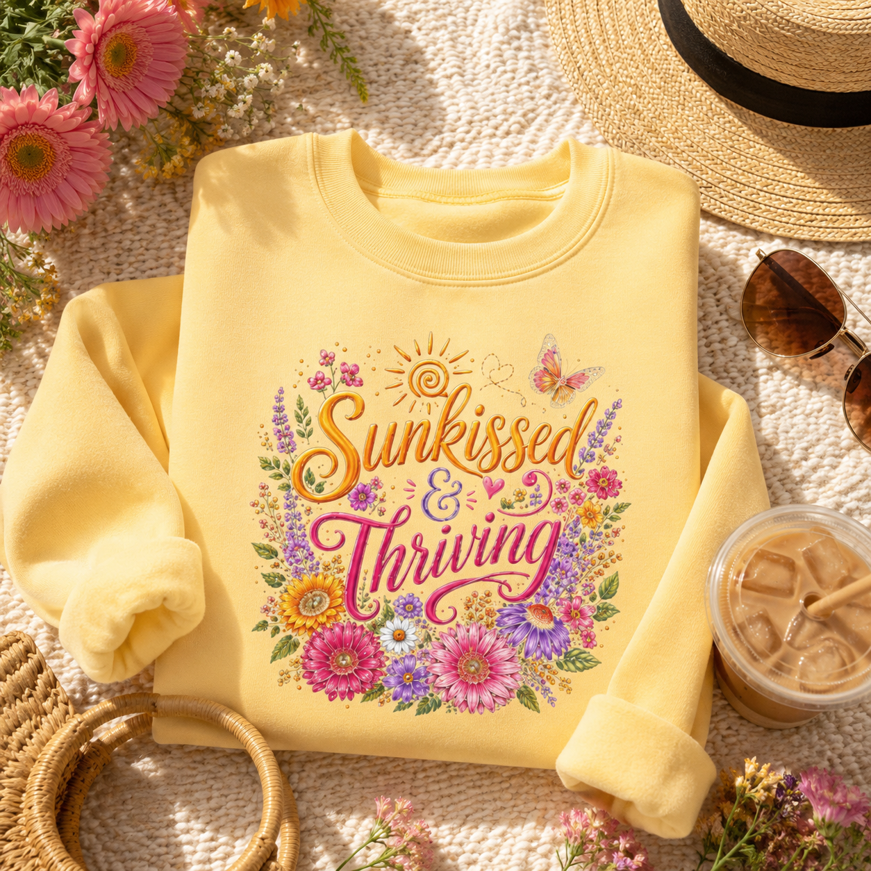 Sunkissed & Thriving Retro Floral Summer Sweatshirt