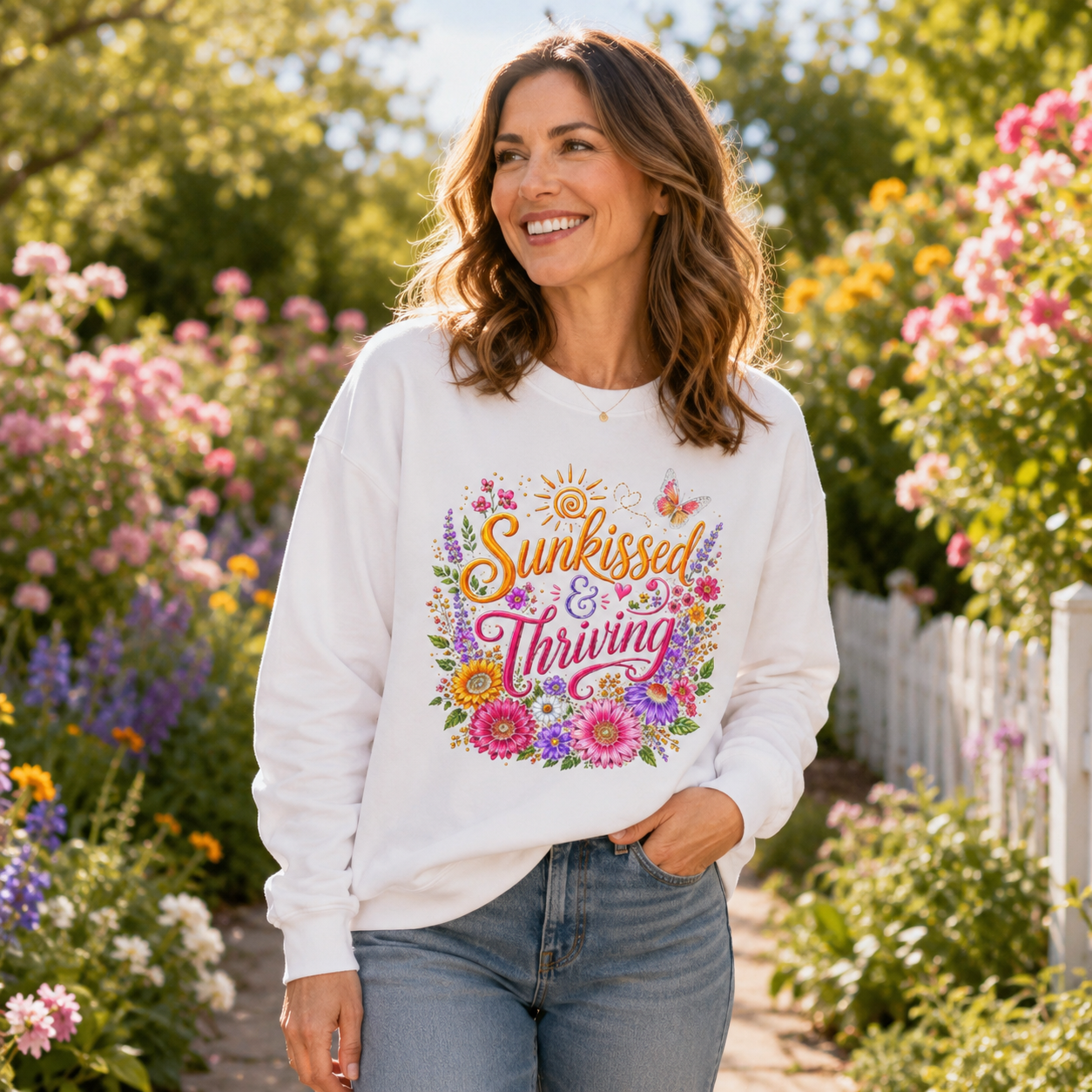 Sunkissed & Thriving Retro Floral Summer Sweatshirt