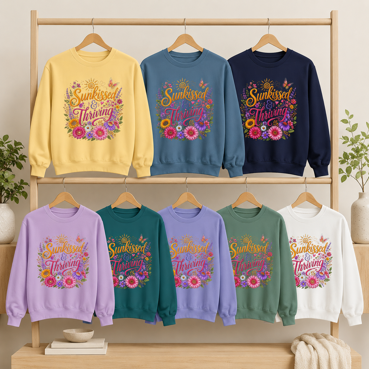 Sunkissed & Thriving Retro Floral Summer Sweatshirt