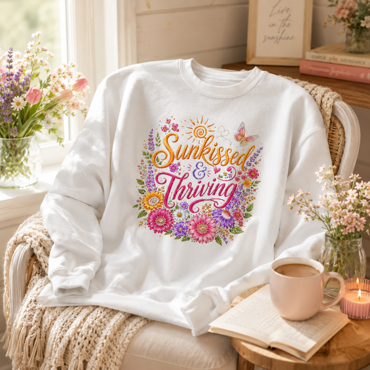 Sunkissed & Thriving Retro Floral Summer Sweatshirt