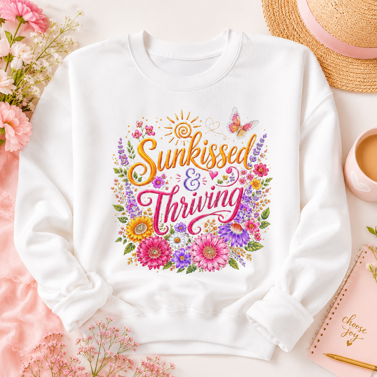 Sunkissed & Thriving Retro Floral Summer Sweatshirt
