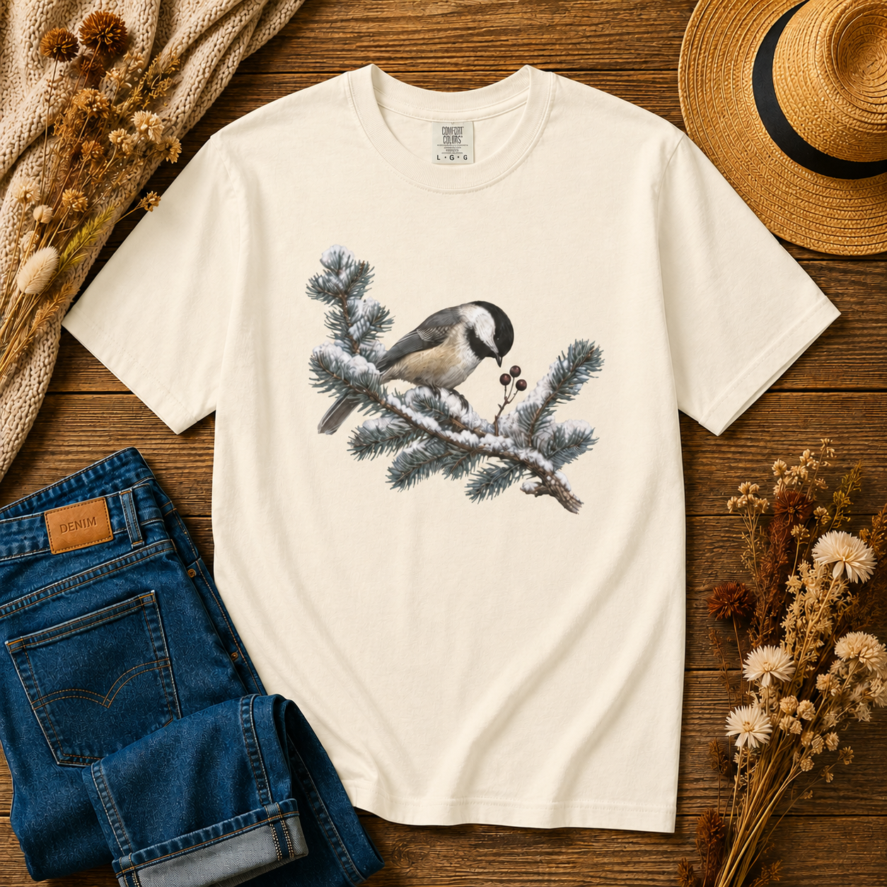 Chickadee Snowy Pine Tee
