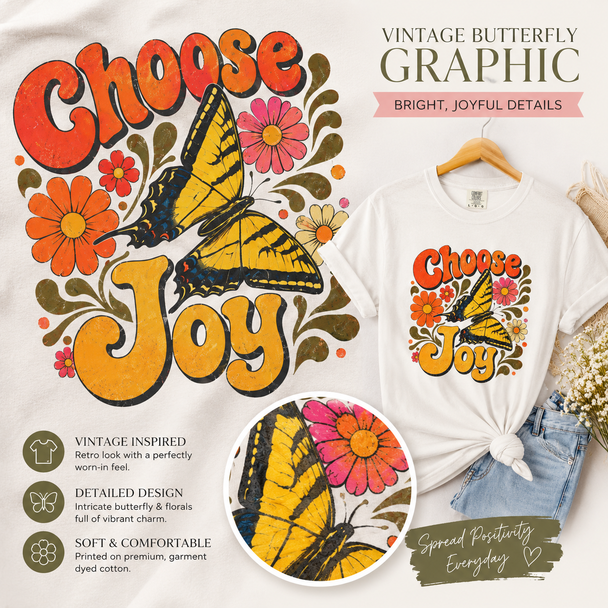 Choose Joy - Retro Butterfly Tee