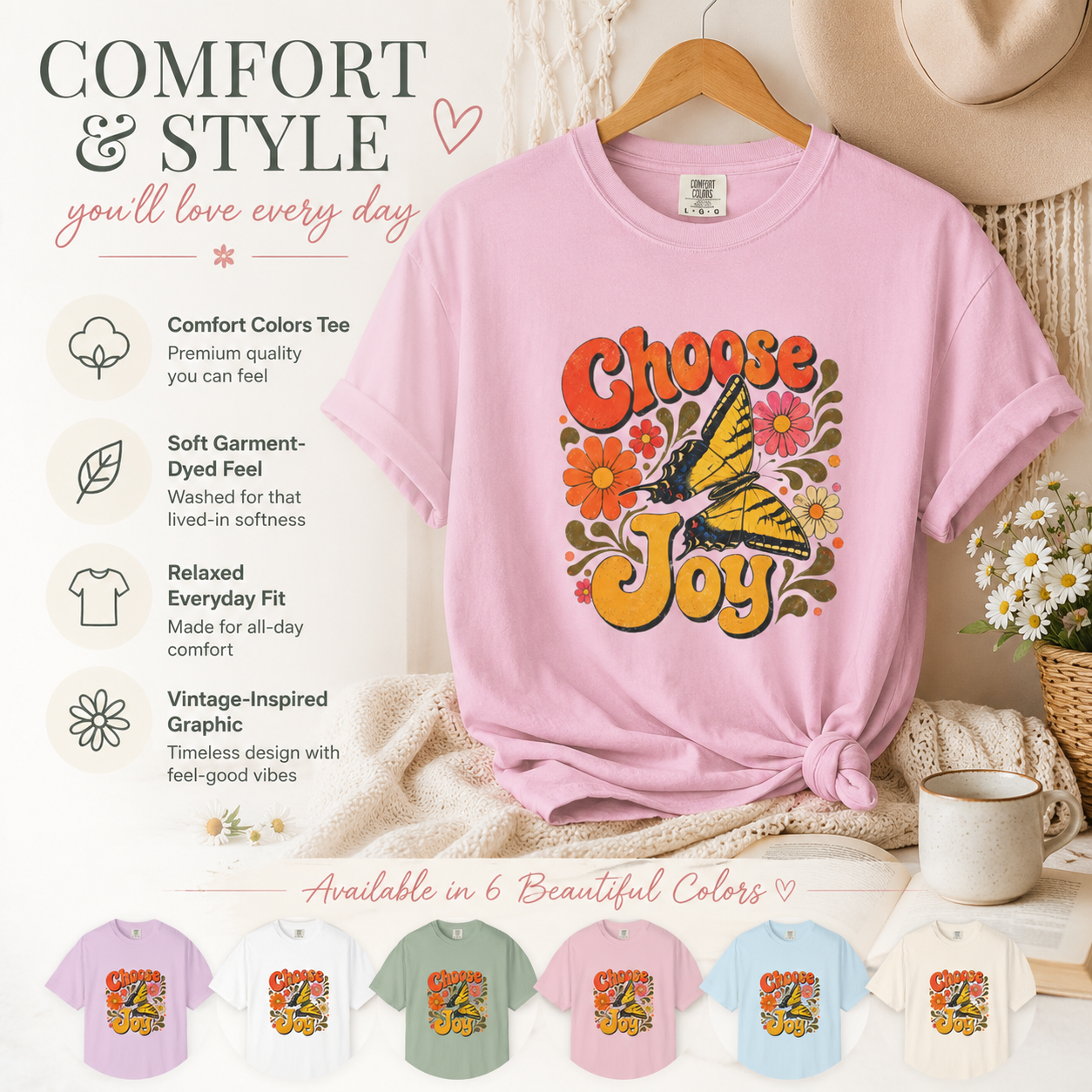 Choose Joy - Retro Butterfly Tee