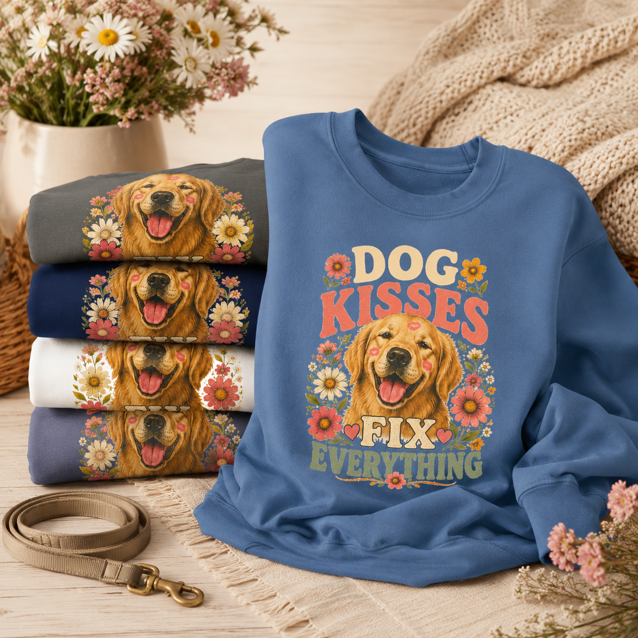 Dog Kisses Fix Everything Comfort Colors Sweatshirt – Retro Dog Lover Crewneck