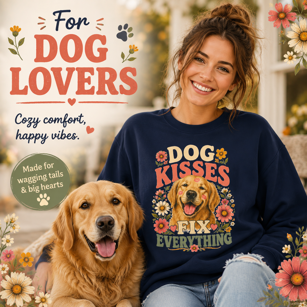 Dog Kisses Fix Everything Comfort Colors Sweatshirt – Retro Dog Lover Crewneck