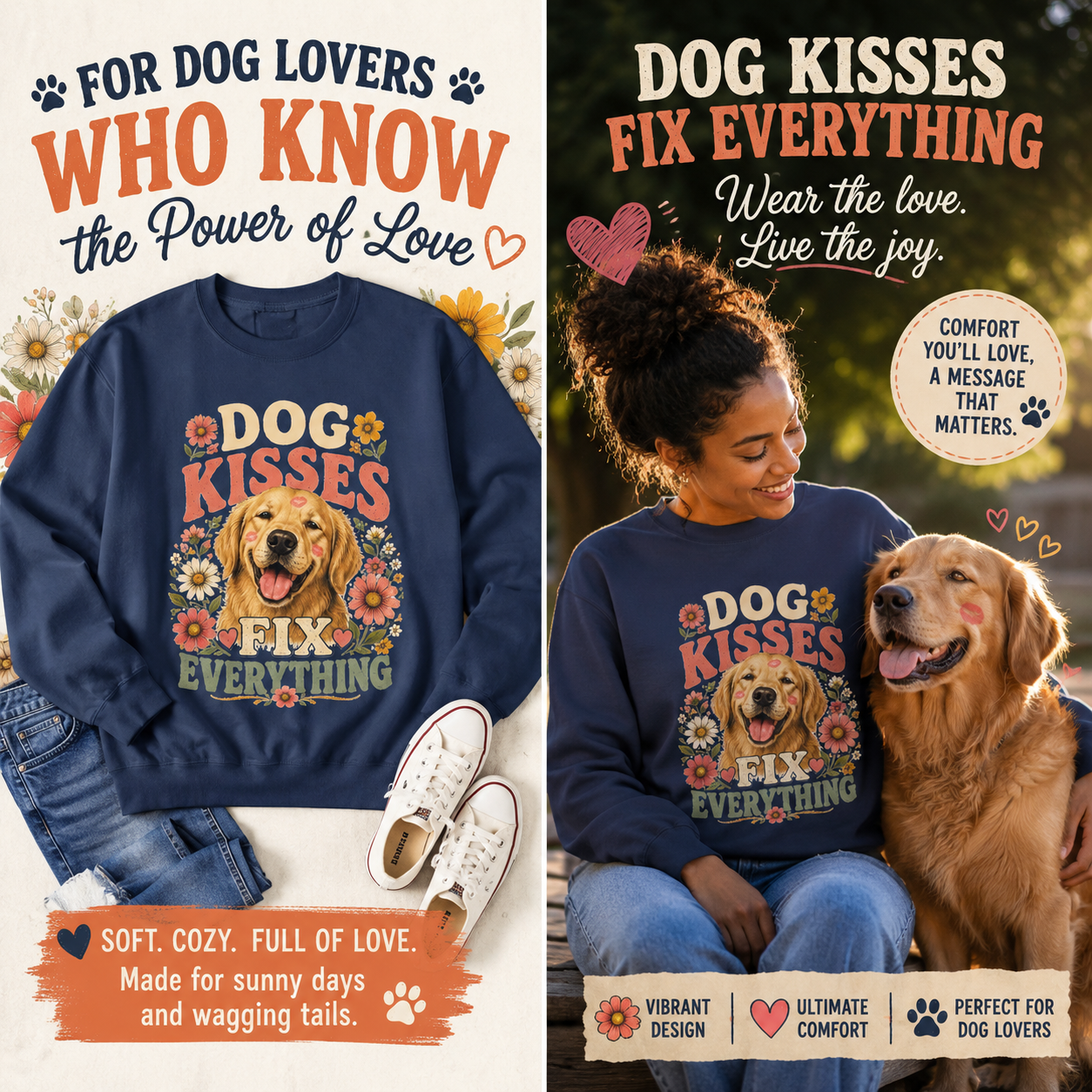 Dog Kisses Fix Everything Comfort Colors Sweatshirt – Retro Dog Lover Crewneck