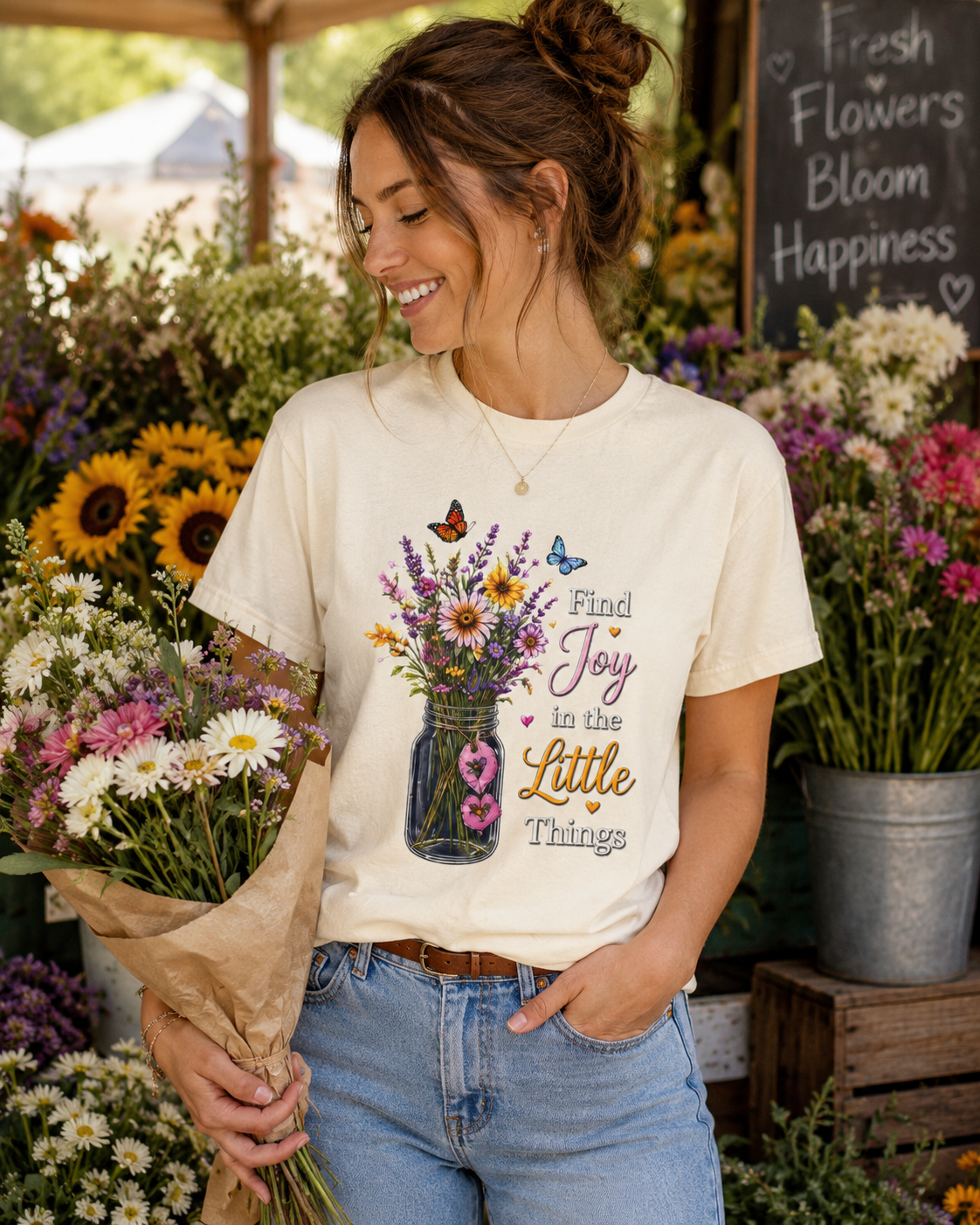 Find Joy in the Little Things mason jar tee branded slide