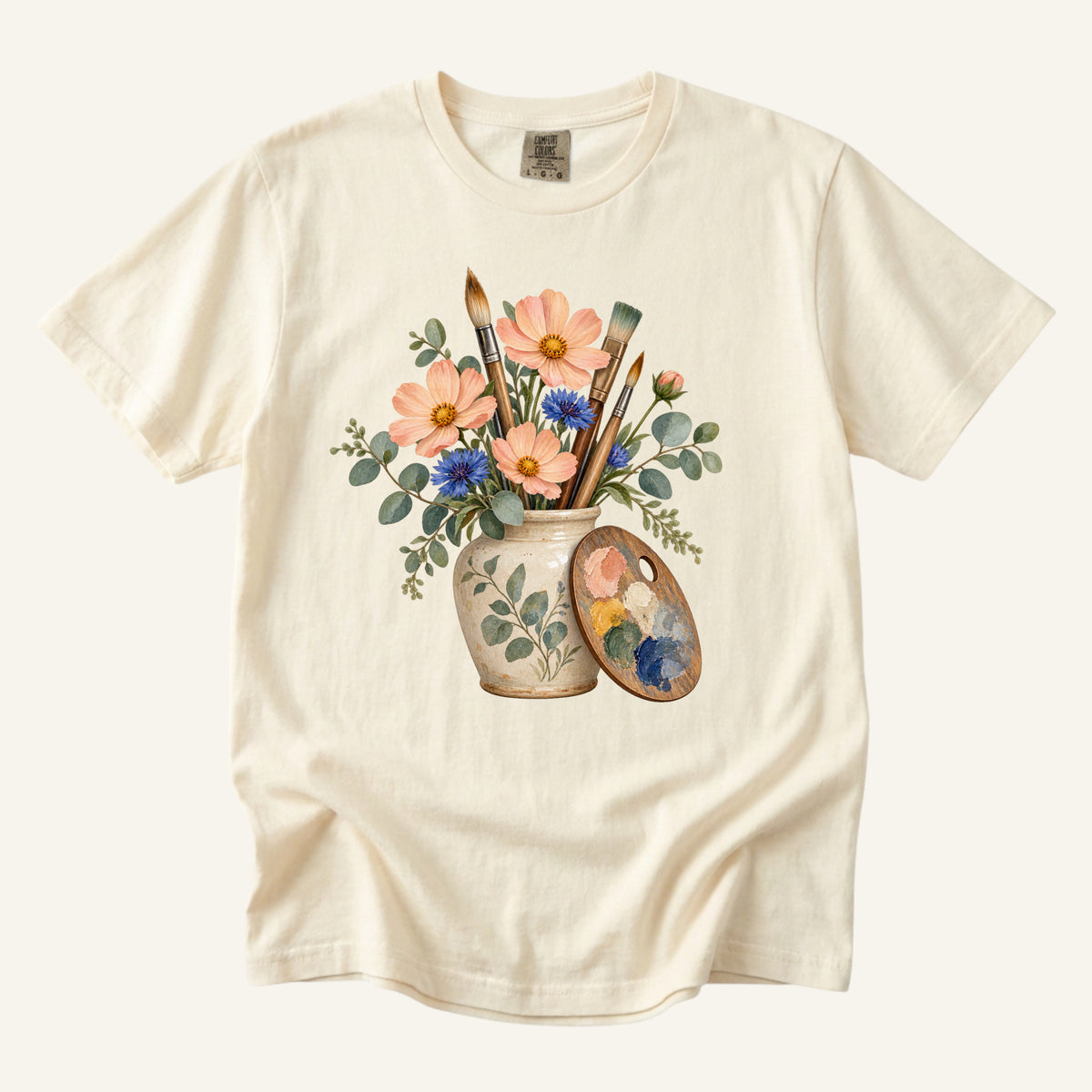 Floral Artist T-Shirt in Ivory — art teacher gift, made to order in the USA