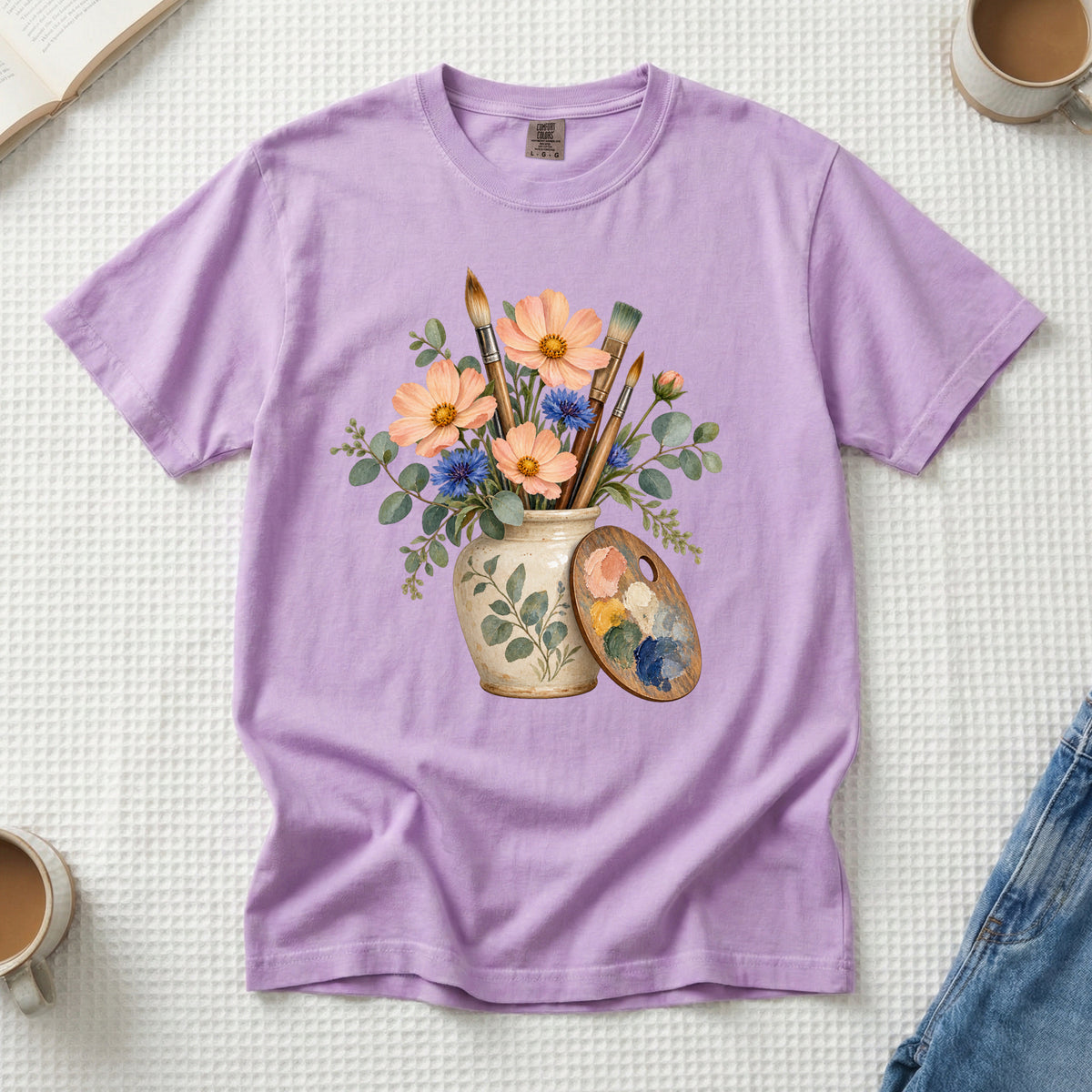 Floral Artist T-Shirt in Orchid — an artist gift on garment-dyed cotton
