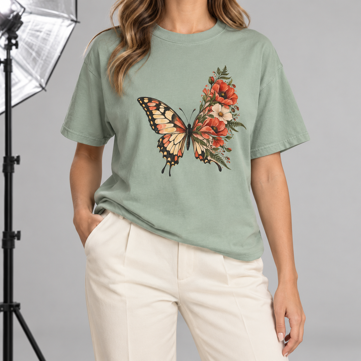 Floral Butterfly Wing T-Shirt — Garment-Dyed Cotton