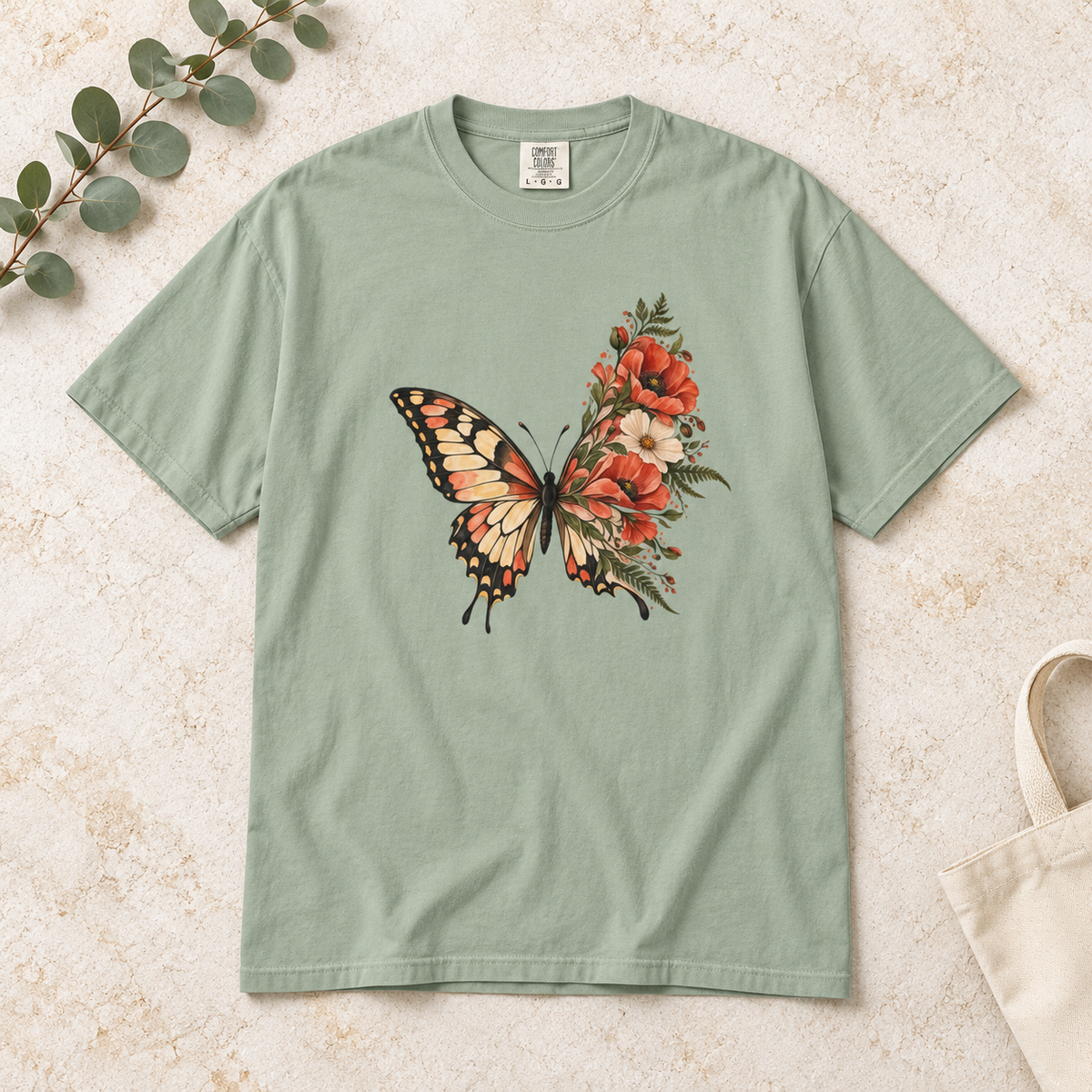 Floral Butterfly Wing T-Shirt — Garment-Dyed Cotton