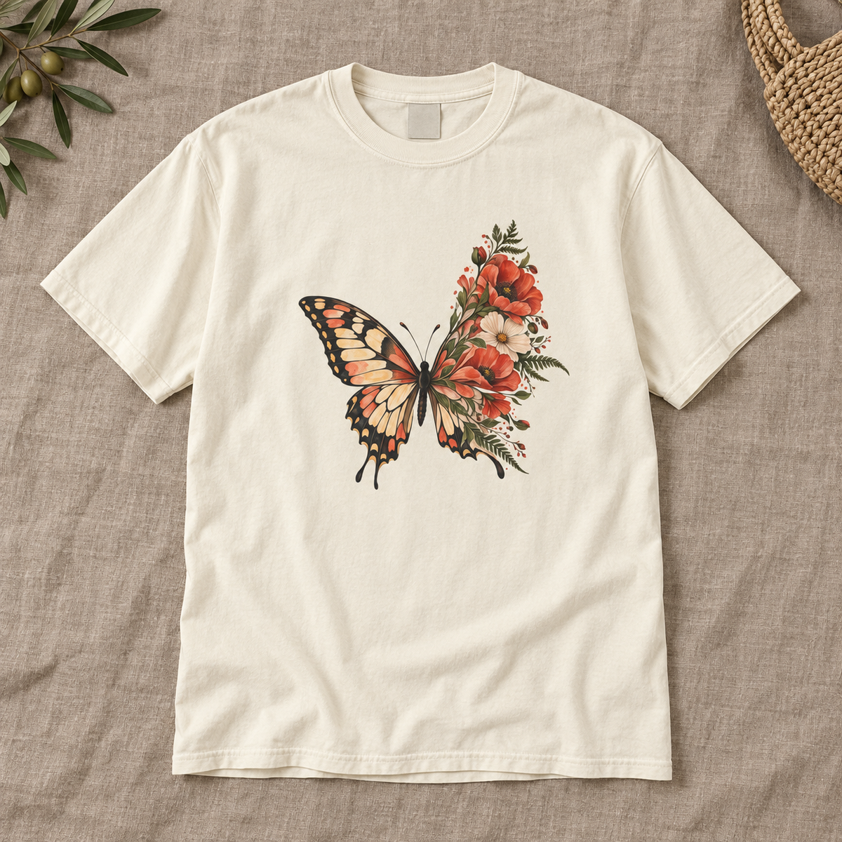Floral Butterfly Wing T-Shirt — Garment-Dyed Cotton
