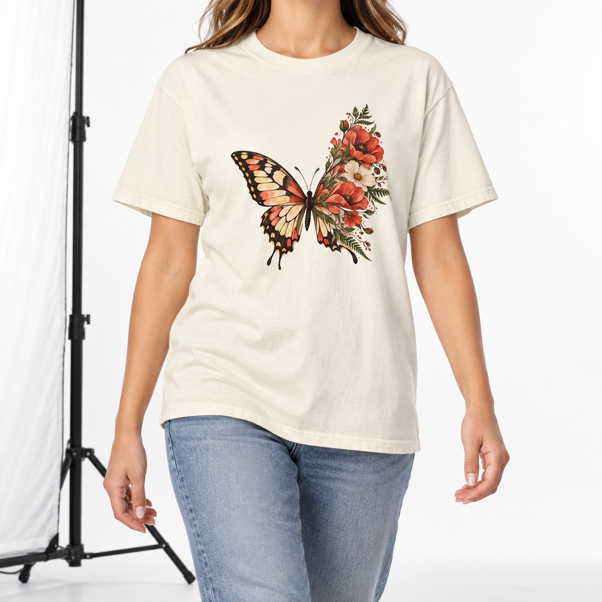 Floral Butterfly Wing T-Shirt — Garment-Dyed Cotton