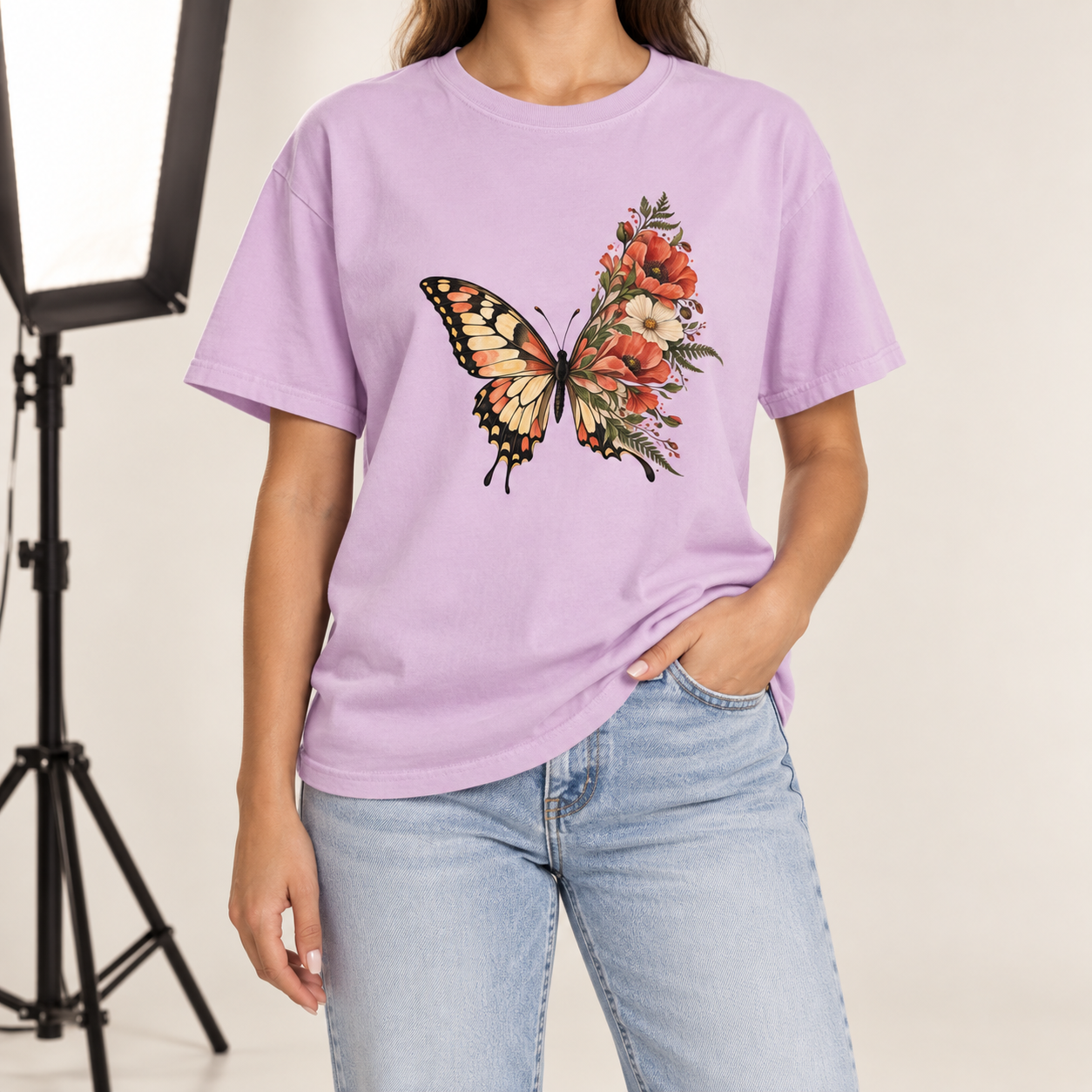 Floral Butterfly Wing T-Shirt — Garment-Dyed Cotton