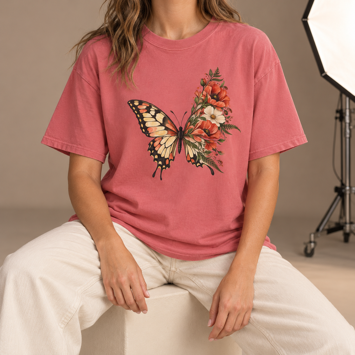 Floral Butterfly Wing T-Shirt — Garment-Dyed Cotton