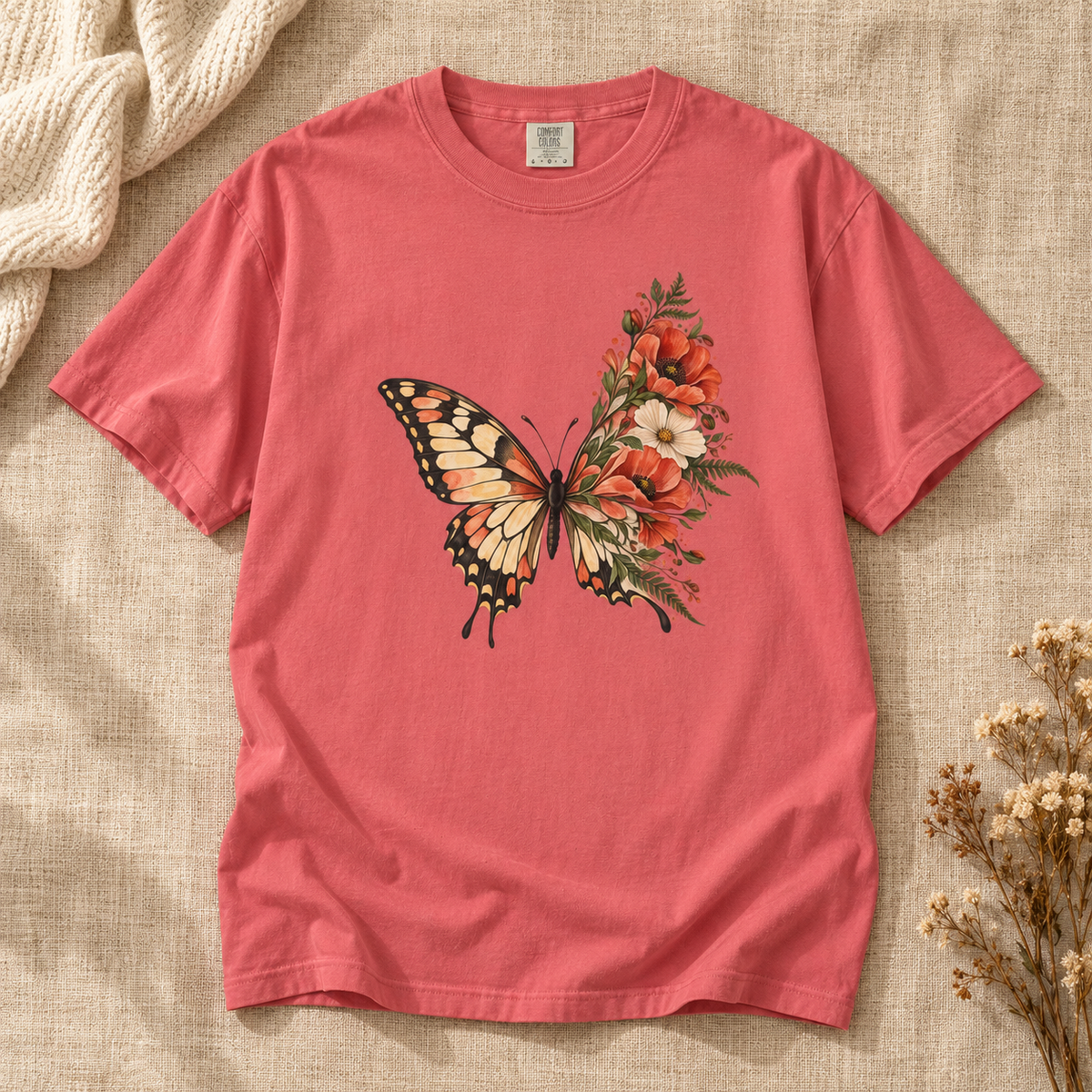 Floral Butterfly Wing T-Shirt — Garment-Dyed Cotton