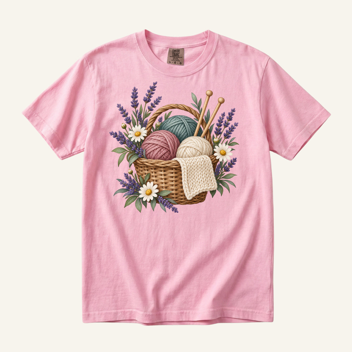 Floral Knitting T-Shirt in Blossom — yarn lover gift, made to order in the USA