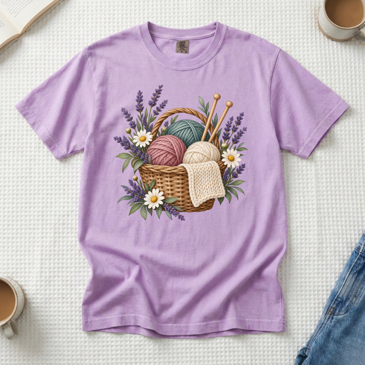 Floral Knitting T-Shirt in Orchid — botanical yarn and daisy tee for knitters