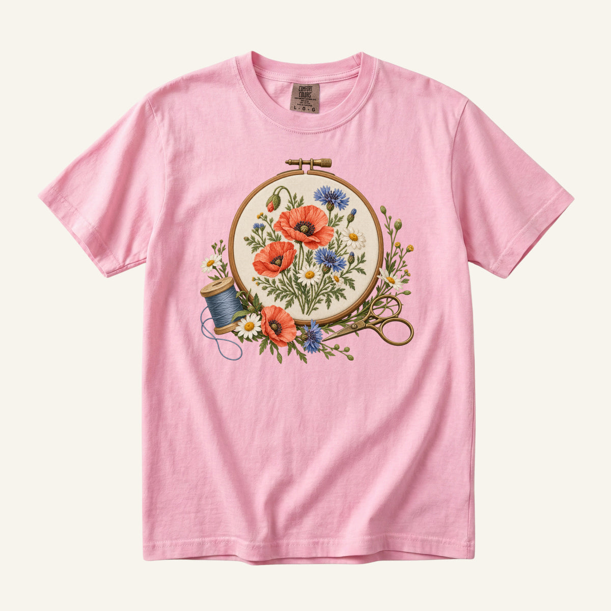 Floral Sewing T-Shirt in Blossom — a gift for sewists and quilters on garment-dyed cotton
